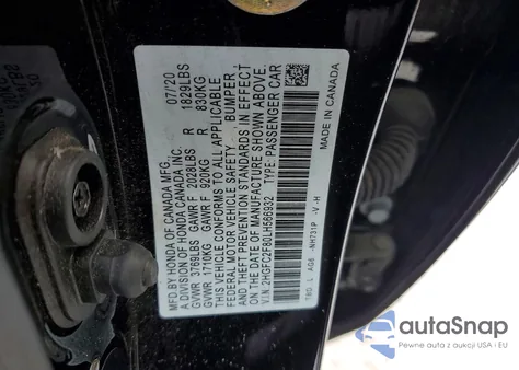 2020 Honda Civic Sport из США, поврежденный, VIN 2HGFC2F80LH566932